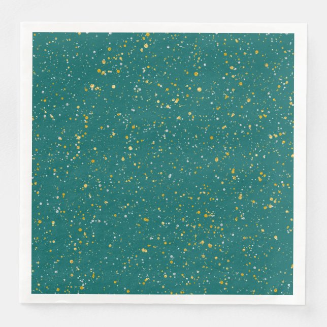Serviettes Jetables Elegant Confeti Space - Teal Green & Gold, Silver (Devant)