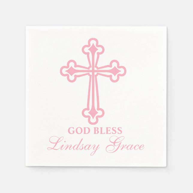 Serviettes Jetables Élégant croix rose Baptême Personnalisé Napkin (Devant)