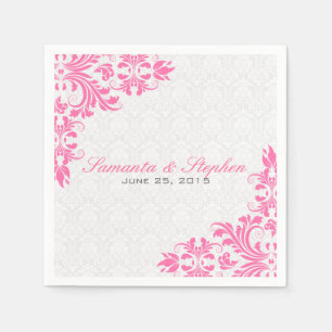 Serviettes Jetables Élégant dentelle rose blanc Damas