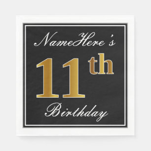 Serviettes Jetables Elégant, Faux Gold 11e anniversaire + Nom personna