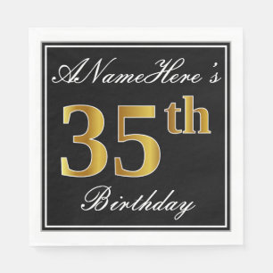 Serviettes Jetables Élégant, Faux Gold 35e anniversaire + Nom person