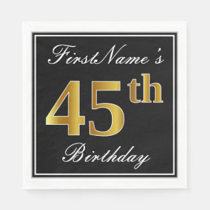 Serviettes Jetables Elégant, Faux Gold 45e anniversaire + Nom personna