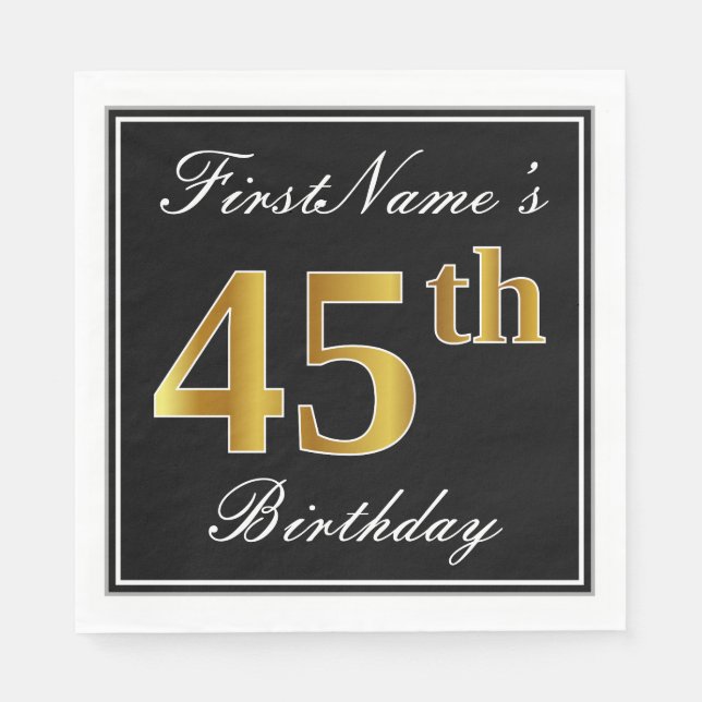 Serviettes Jetables Elégant, Faux Gold 45e anniversaire + Nom personna (Devant)