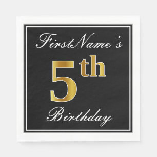 Serviettes Jetables Elégant, Faux Gold 5e anniversaire + Nom personnal