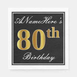 Serviettes Jetables Elégant, Faux Gold 80e anniversaire + Nom personn