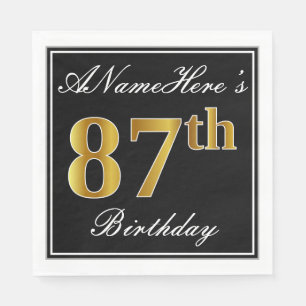 Serviettes Jetables Elégant, Faux Gold 87e anniversaire + Nom personna