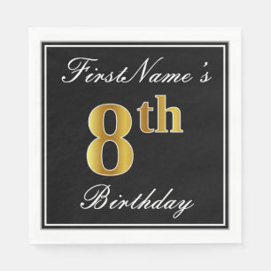 Serviettes Jetables Elégant, Faux Gold 8e anniversaire + Nom personnal
