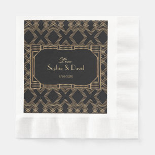 Serviettes Jetables Elégant Gold Black Great Gatsby 1920 Mariage