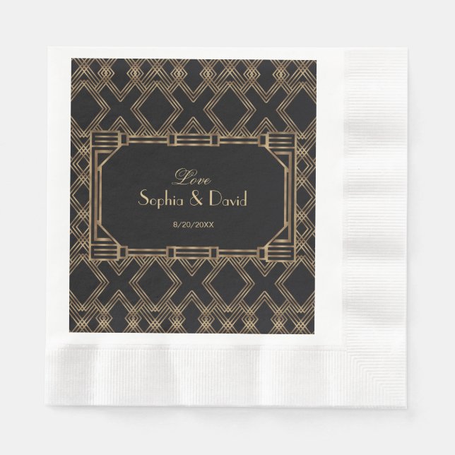 Serviettes Jetables Elégant Gold Black Great Gatsby 1920 Mariage (Devant)