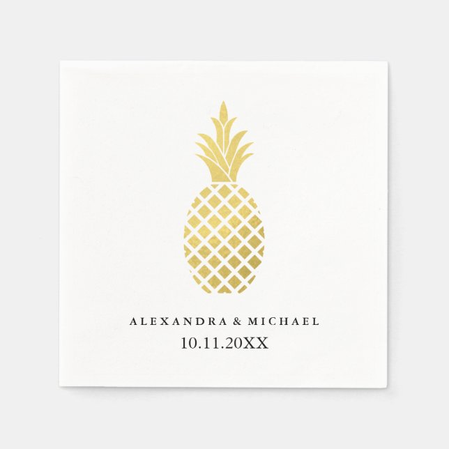 Serviettes Jetables Élégant Mariage d'ananas en or (Devant)