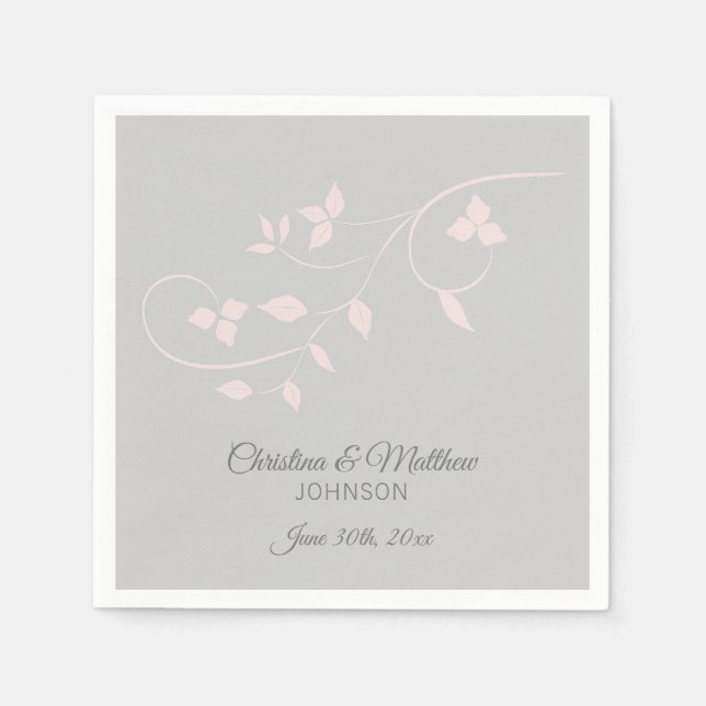 Serviettes Jetables Élégant Mariage Pastel Blush Rose & Grey (Gris) (Devant)
