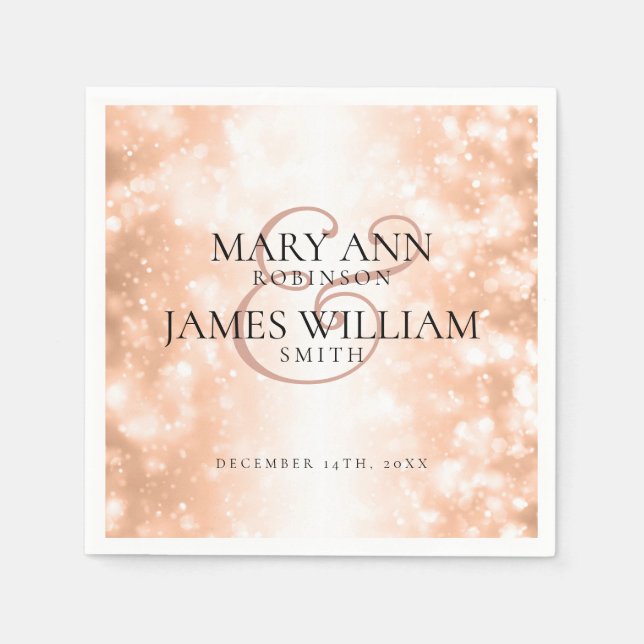 Serviettes Jetables Elégant Mariage Rose Gold Shimmer Lumières (Devant)