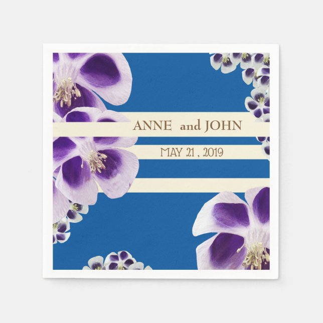 Serviettes Jetables Élégant papier Mariage bleu floral (Devant)