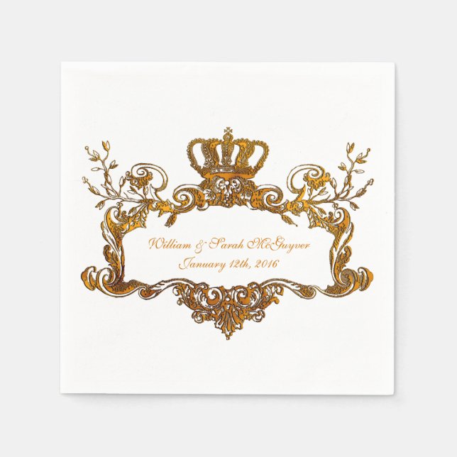 Serviettes Jetables Élégant Papier texte Regal Mariage Gold (Devant)
