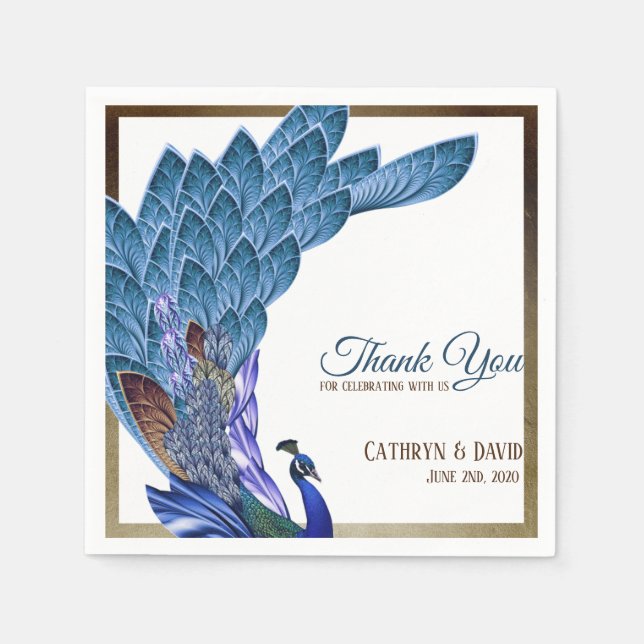 Serviettes Jetables Elégant Peacock Blue & Gold Foil personnalisé (Devant)