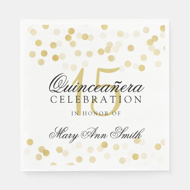 Serviettes Jetables Élégant Quinceanera Party Gold Foil Parties scinti (Devant)
