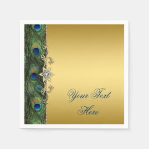Serviettes Jetables Elégant Royal Blue Green et Gold Peacock