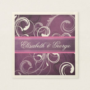 Serviettes Jetables Élégant Royal Purple Grunge Damask Mariage