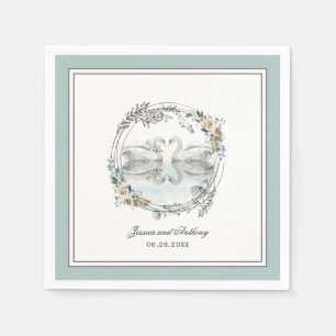 Serviettes Jetables Elégant Swans Aquarelle Mariage Floral