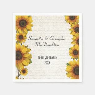 Serviettes Jetables Elégant tournesol jaune pays mariage floral