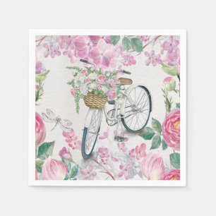 Serviettes Jetables Élégant vélo et fleurs