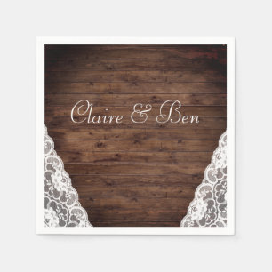 Serviettes Jetables Elégant Vintage blanc dentelle Mariage rustique