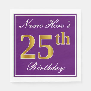 Serviettes Jetables Élégant violet, Faux Gold 25ème anniversaire + Nom