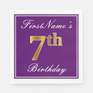 Serviettes Jetables Élégant violet, Faux Gold 7ème anniversaire + Nom