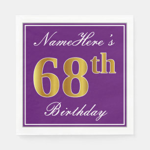 Serviettes Jetables Élégant violet, Faux Or 68ème anniversaire + Nom