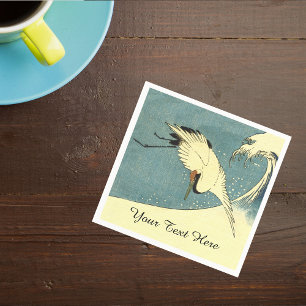 Serviettes Jetables Élégante grue blanche noire survolant la vague océ