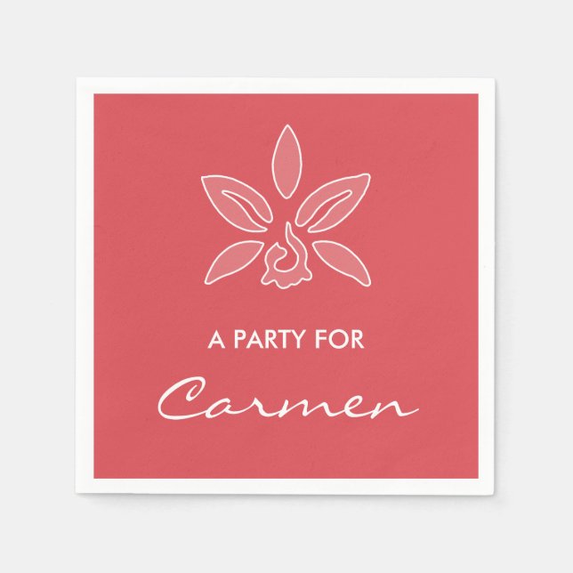 Serviettes Jetables Elégante Orchidée Simple Fleur Rouge Chaud Avec No (Devant)