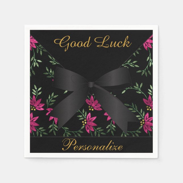 Serviettes Jetables Élégante Parties scintillant rose florale (Devant)