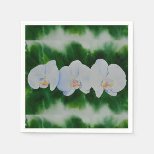 Serviettes Jetables Elégante peinture d'orchidée tropicale blanche