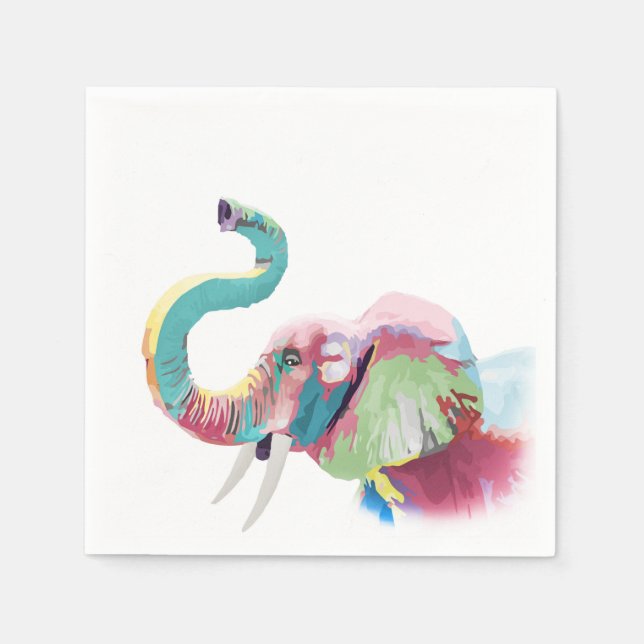 Serviettes Jetables Eléphant coloré cool tendance (Devant)