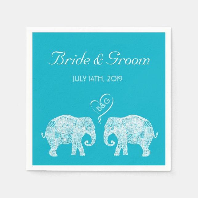 Serviettes Jetables Elephant Couple Tons of Love Mariage personnalisé (Devant)