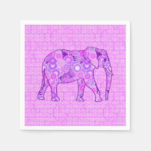 Serviettes Jetables Éléphant en spirale fractale - violet et orchidée