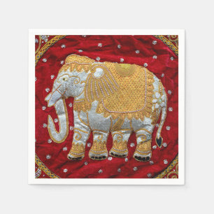 Serviettes Jetables Eléphant Indien inscrit rouge et or