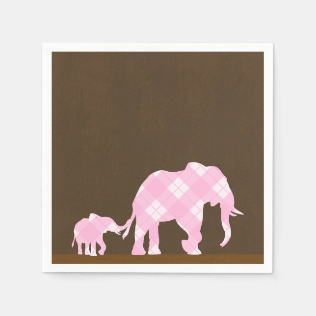 Serviettes Jetables Eléphants roses Brown Baby shower moderne tendance (Devant)