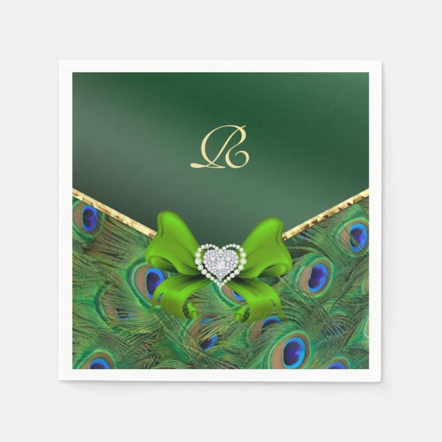 Serviettes Jetables Emerald Green Peacock Mariage Papier de partie Nap (Devant)