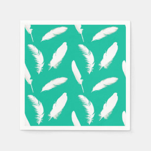 Serviettes Jetables Empreinte en plumes blanches sur turquoise / paon