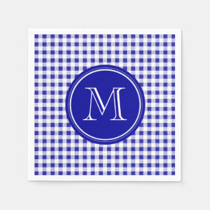 Serviettes Jetables En vichy bleu marine et blanc, votre monogramme