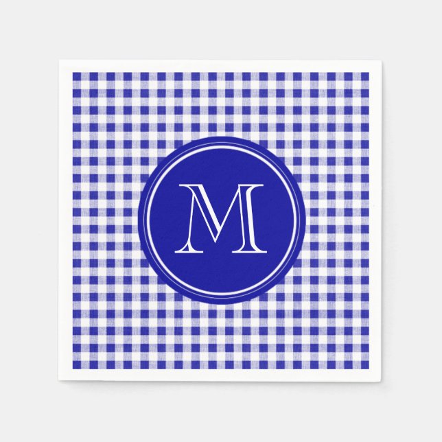 Serviettes Jetables En vichy bleu marine et blanc, votre monogramme (Devant)