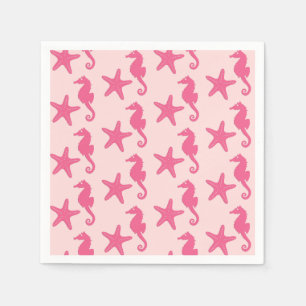 Serviettes Jetables Équestre et étoile de mer - corail rose