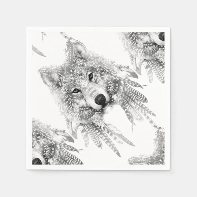 Serviettes Jetables Esprit de loup tribal (Devant)