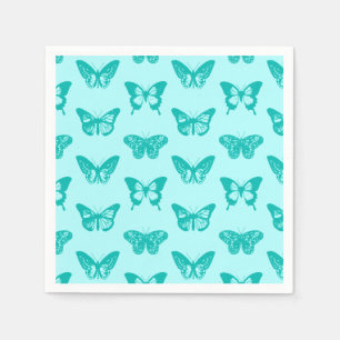 Serviettes Jetables Esquisse de papillons, aqua et turquoise