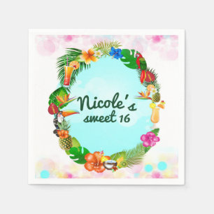 Serviettes Jetables Été Tropical Hawaïen Cadre Fête Luau