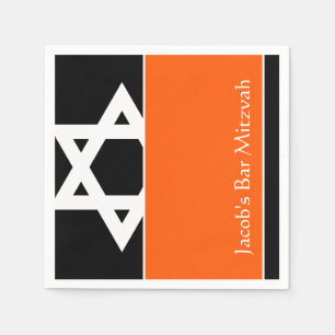 Serviettes Jetables Etoile orange et noire de David Bar Mitzvah