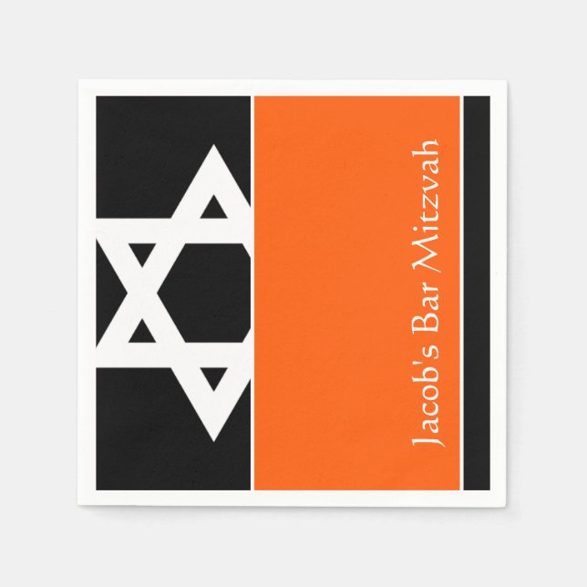 Serviettes Jetables Etoile orange et noire de David Bar Mitzvah (Devant)