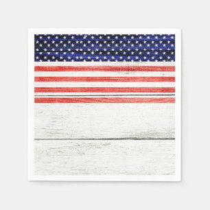Serviettes Jetables Étoiles et bandes Fête patriotique en bois rustiqu