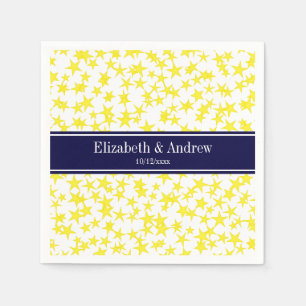 Serviettes Jetables Etoiles Jaunes Blanc BG, Nom bleu marine Monogramm
